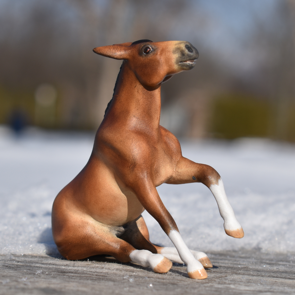 CM Breyer by Sarah Tregay, a  bay paint mule Custom Mini/ Stablemate Model Horse Breyer reining /sliding stop mold