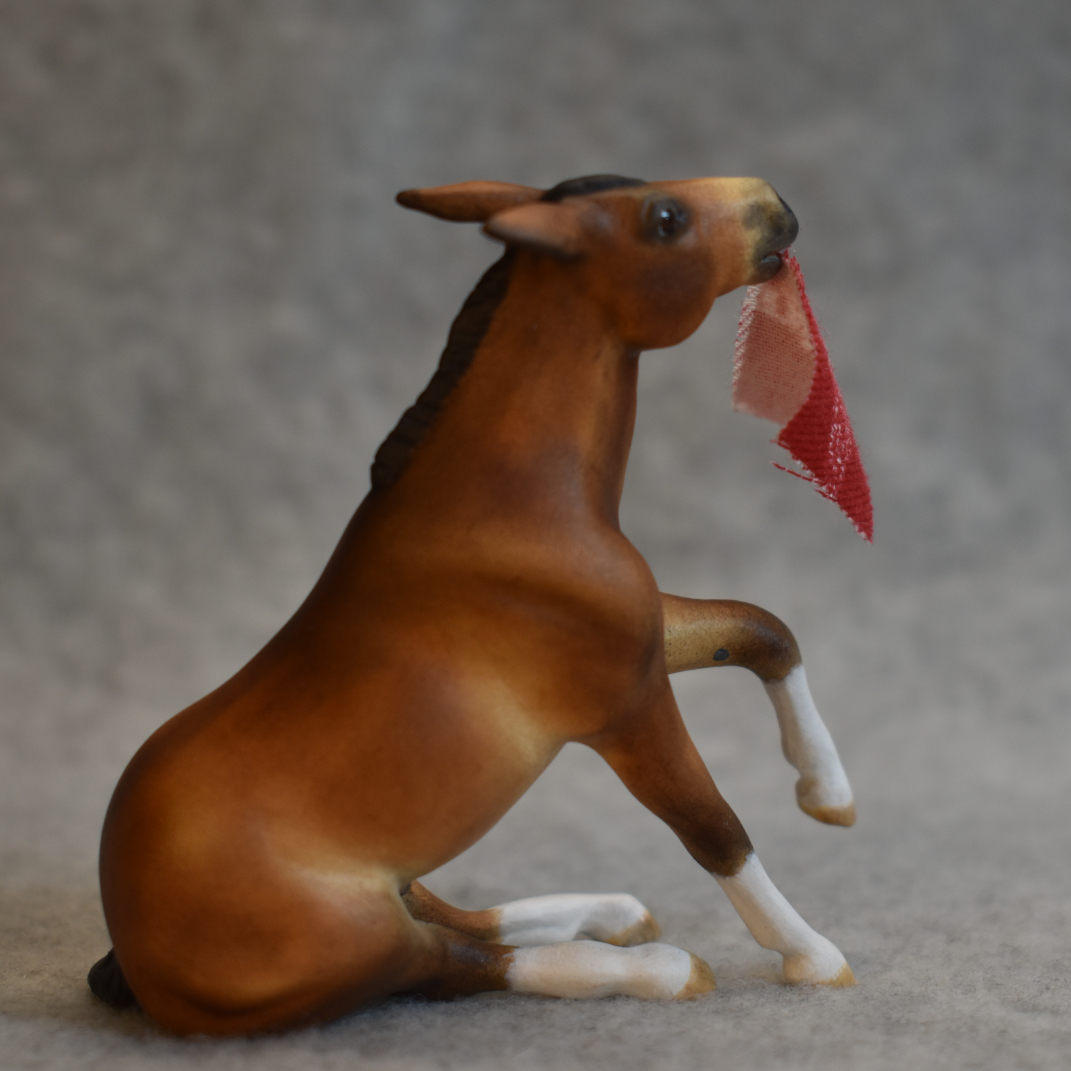CM Breyer by Sarah Tregay, a  bay paint mule Custom Mini/ Stablemate Model Horse Breyer reining /sliding stop mold