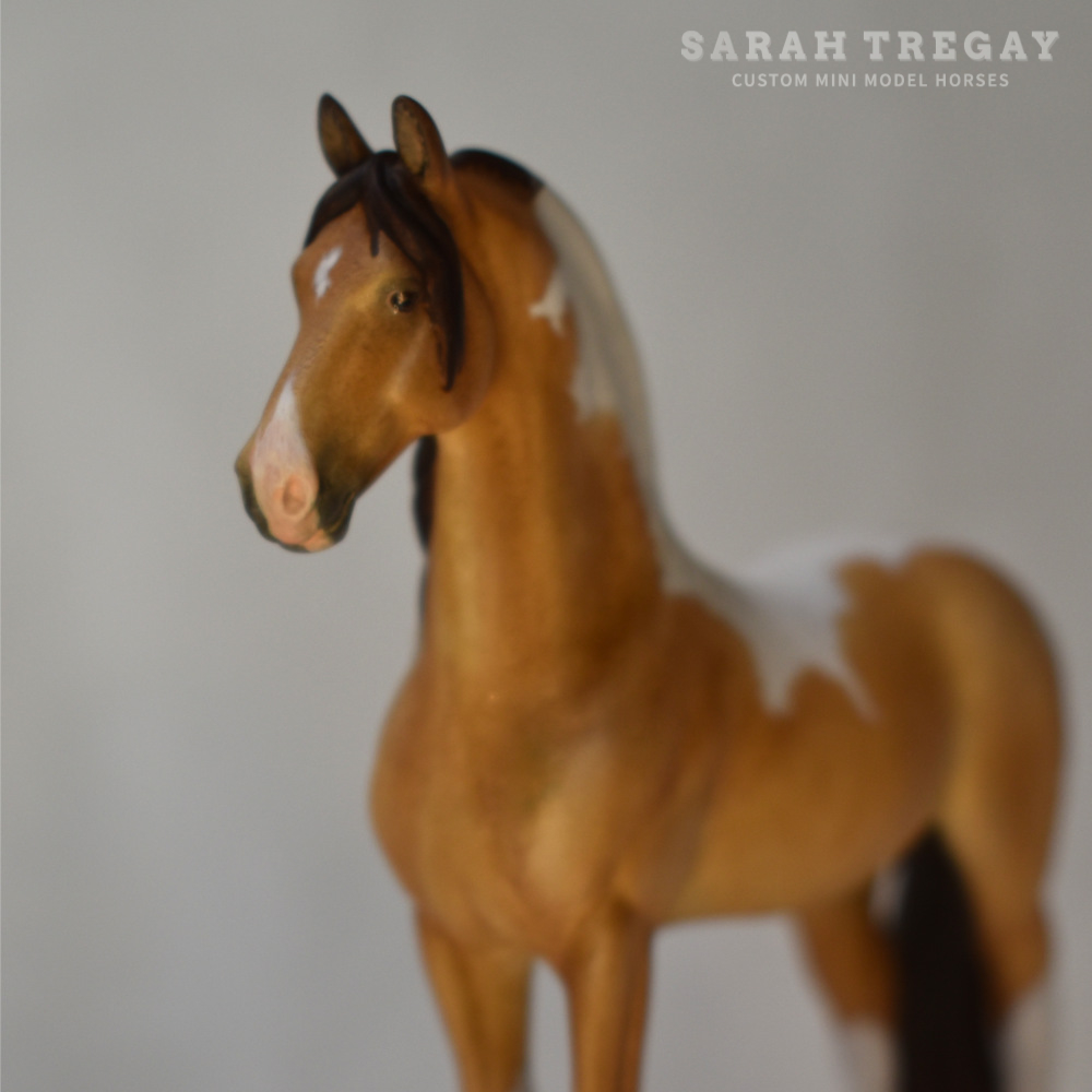 CM Breyer by Sarah Tregay, a Custom Mini/ Stablemate Model Horse Buckskin Tobiano Friesian Sport Horse / Friesian Cross