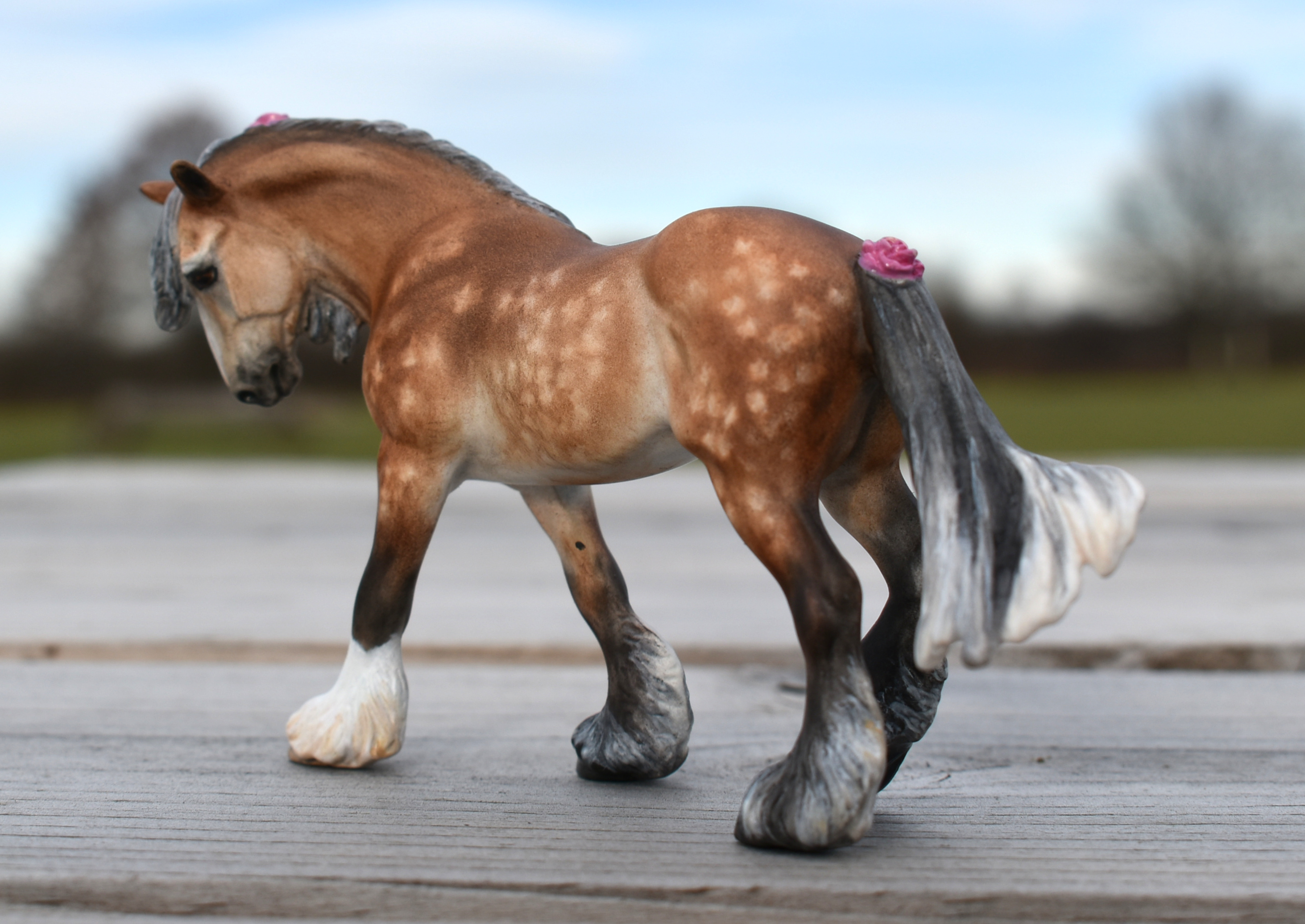 CM Breyer by Sarah Tregay, a Custom Mini/ Stablemate Model Horse Horatio/Othello/Wintersong to rose gray shire mare with pink roses