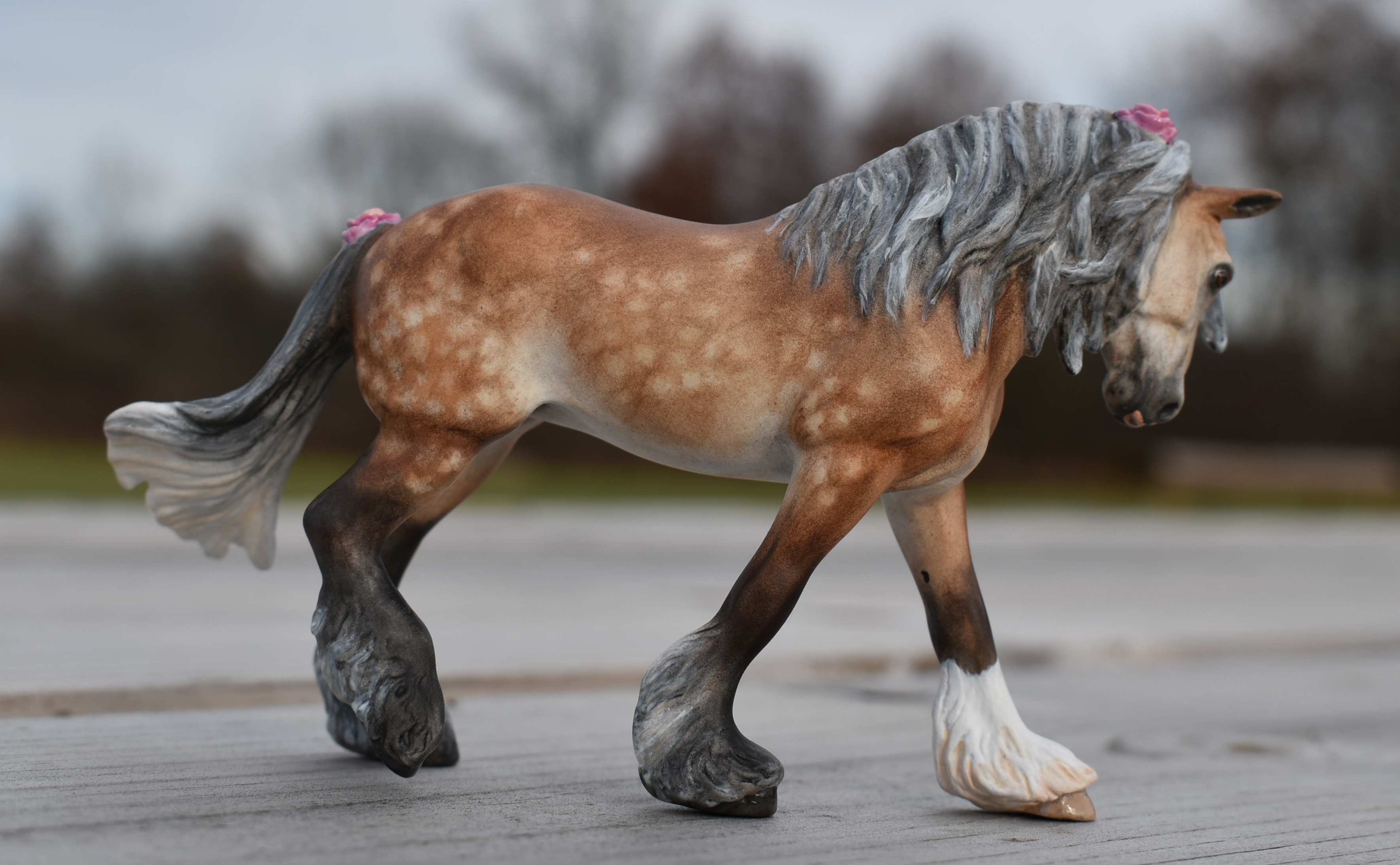 CM Breyer by Sarah Tregay, a Custom Mini/ Stablemate Model Horse Horatio/Othello/Wintersong to rose gray shire mare with pink roses
