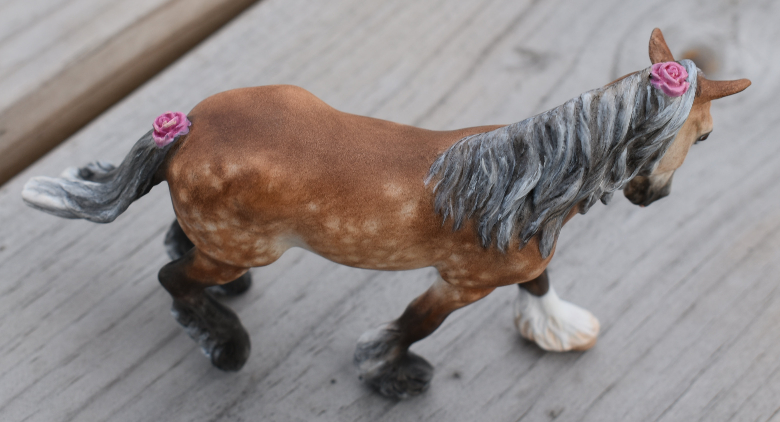 CM Breyer by Sarah Tregay, a Custom Mini/ Stablemate Model Horse Horatio/Othello/Wintersong to rose gray shire mare with pink roses