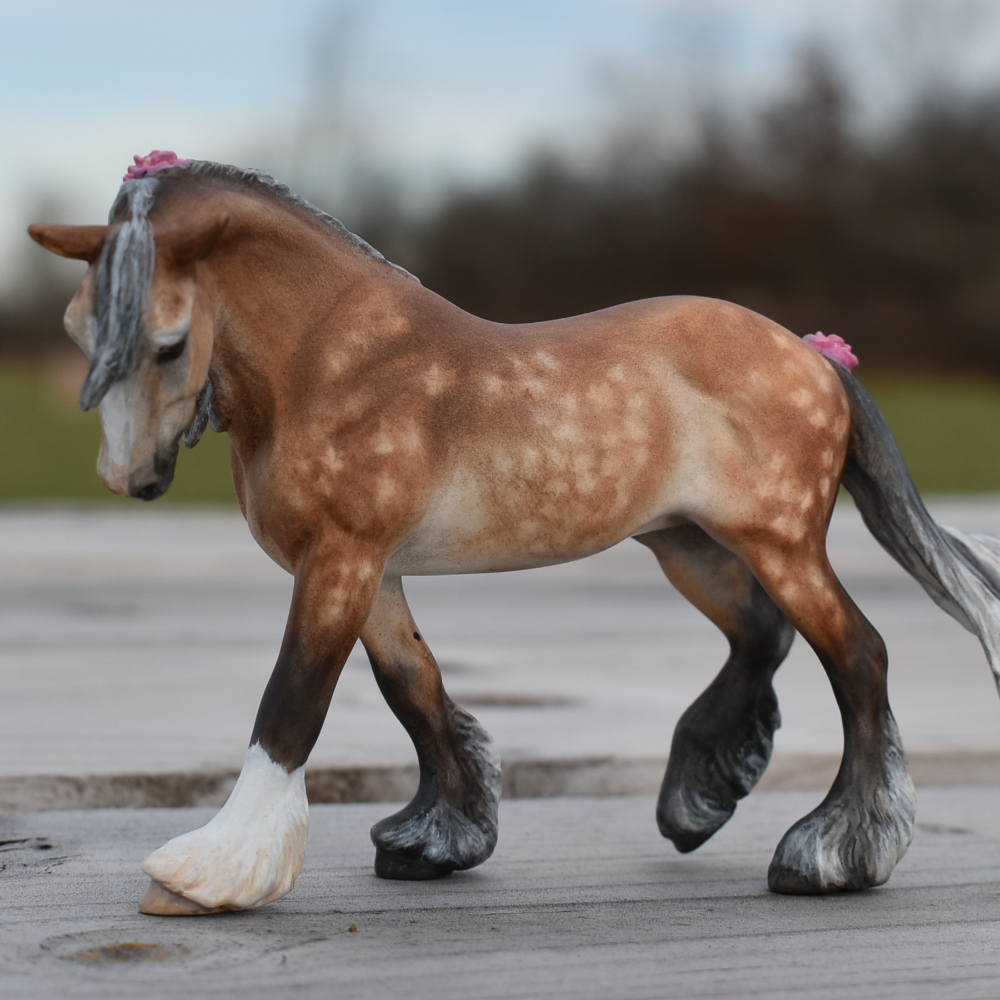 rose gray draft horse mare with pink roses Model horse (Breyer Stablemate) by Sarah Tregay