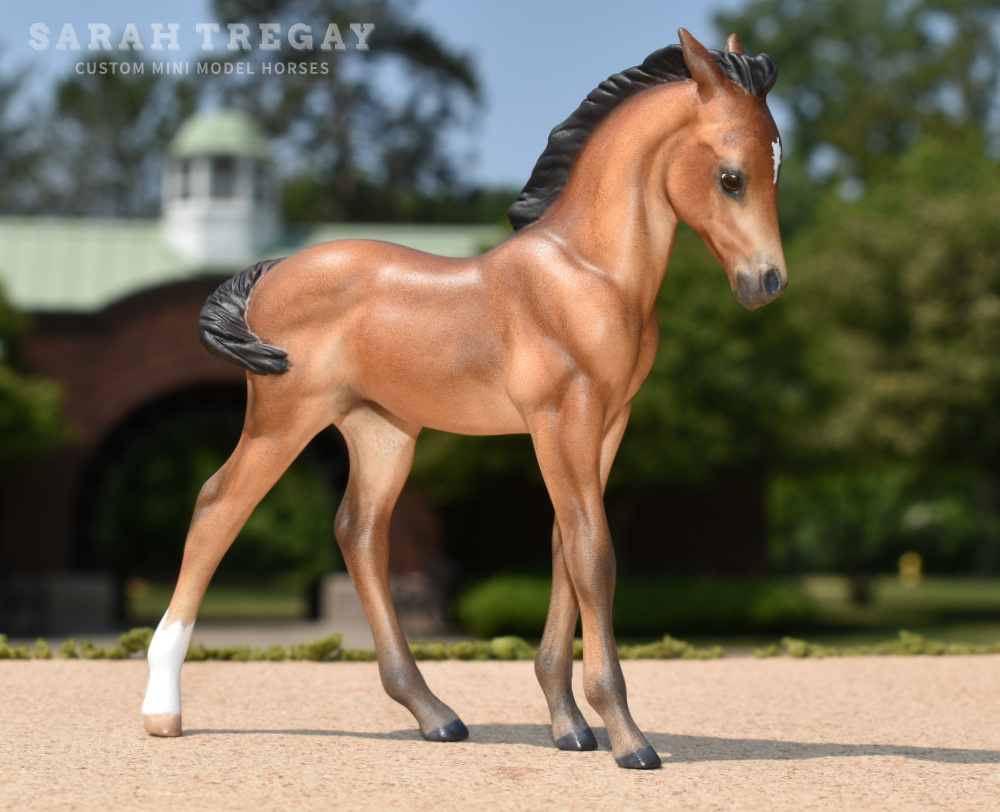 Custom Mini Model Horse by Sarah Tregay, Dapple Bay Arabian Bay Arabian filly model horse