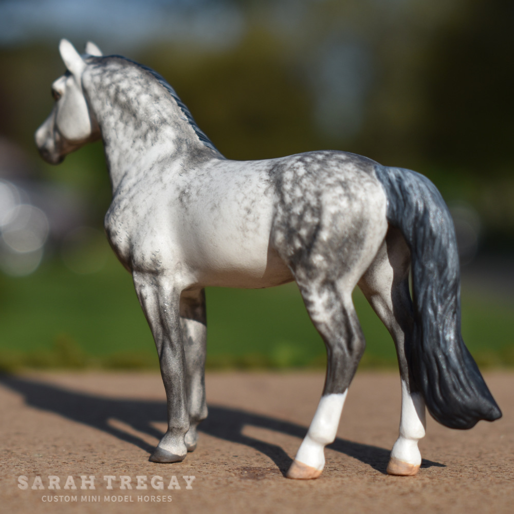 CM Breyer by Sarah Tregay, a Dapple Gray Custom Mini/ Stablemate Model Horse Breyer Standing Warmblood mold