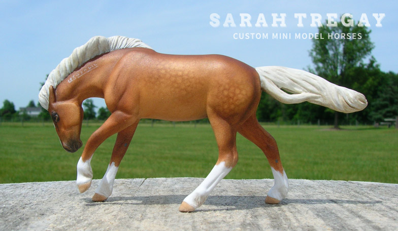 custom mini model horse by Sarah Tregay (Breyer Stablemate Mustang, Rivet Mold, Dapple Palomino)