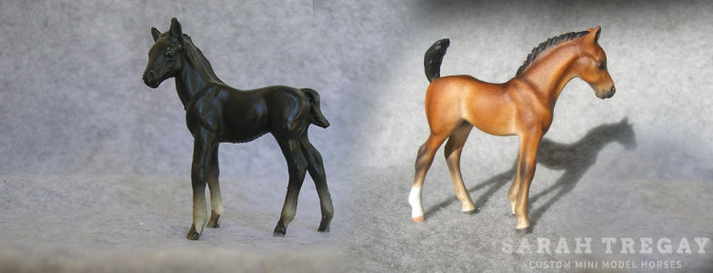 Breyer Stablemate Mold: Thoroughbred Standing Foal (G1) - by Maureen Love , 1975 and custom mini by Sarah Tregay